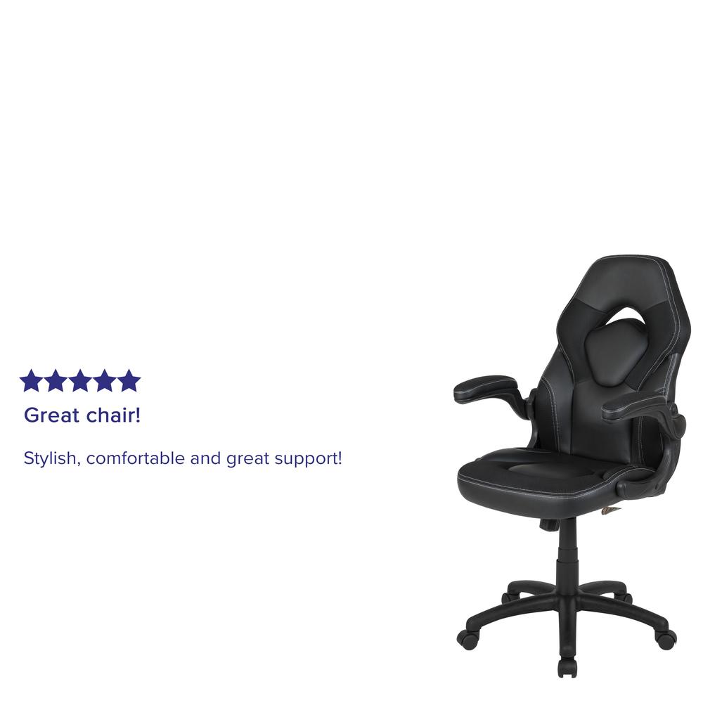 Gaming Chair Racing Office Ergonomic Computer PC Adjustable Swivel Chair with Flip-up Arms, Black LeatherSoft. Picture 12