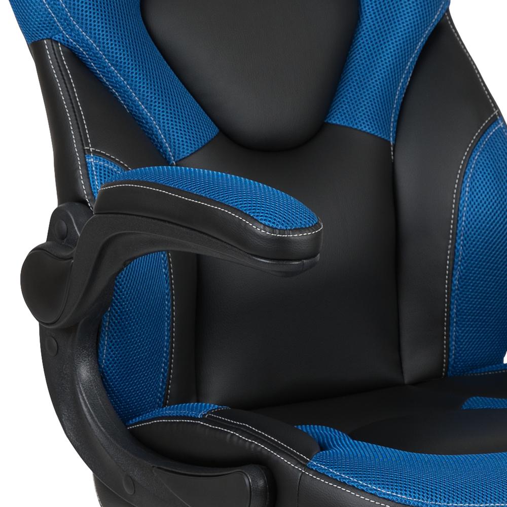 Gaming Chair Racing Office Ergonomic Computer PC Adjustable Swivel Chair with Flip-up Arms, Blue/Black LeatherSoft. Picture 7