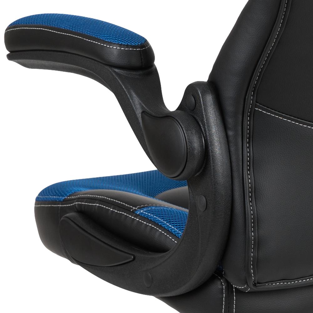 Gaming Chair Racing Office Ergonomic Computer PC Adjustable Swivel Chair with Flip-up Arms, Blue/Black LeatherSoft. Picture 8