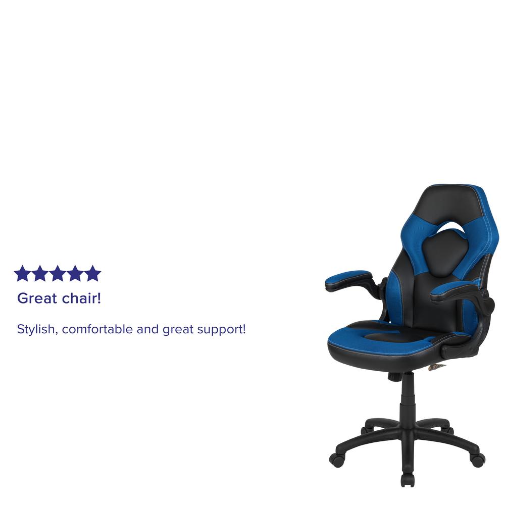 Gaming Chair Racing Office Ergonomic Computer PC Adjustable Swivel Chair with Flip-up Arms, Blue/Black LeatherSoft. Picture 12