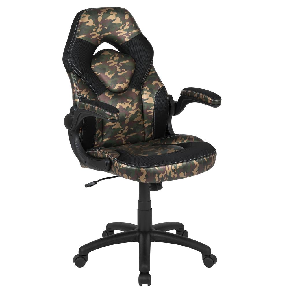 Gaming Chair Racing Office Ergonomic Computer PC Adjustable Swivel Chair with Flip-up Arms, Camouflage/Black LeatherSoft. The main picture.