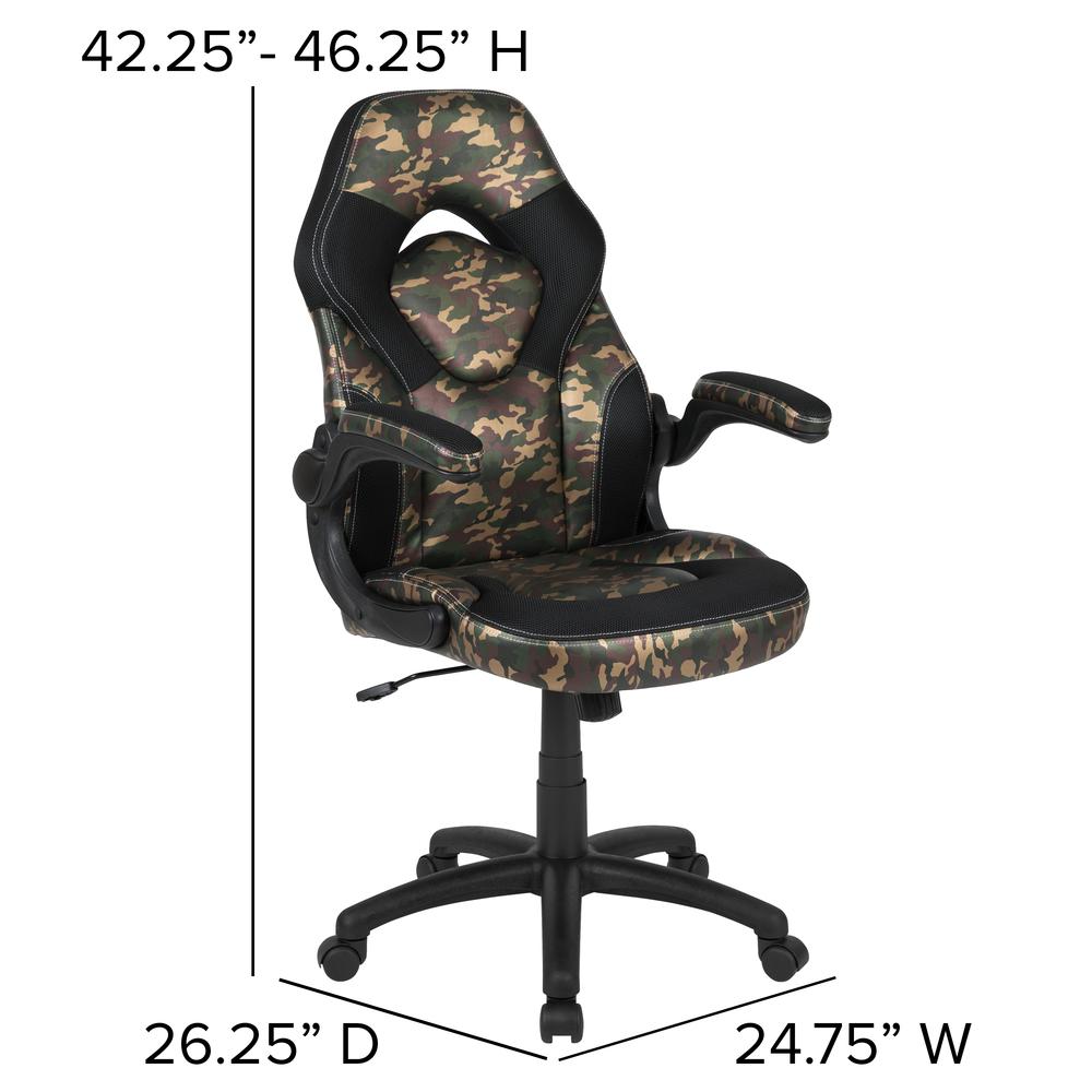 Gaming Chair Racing Office Ergonomic Computer PC Adjustable Swivel Chair with Flip-up Arms, Camouflage/Black LeatherSoft. Picture 2