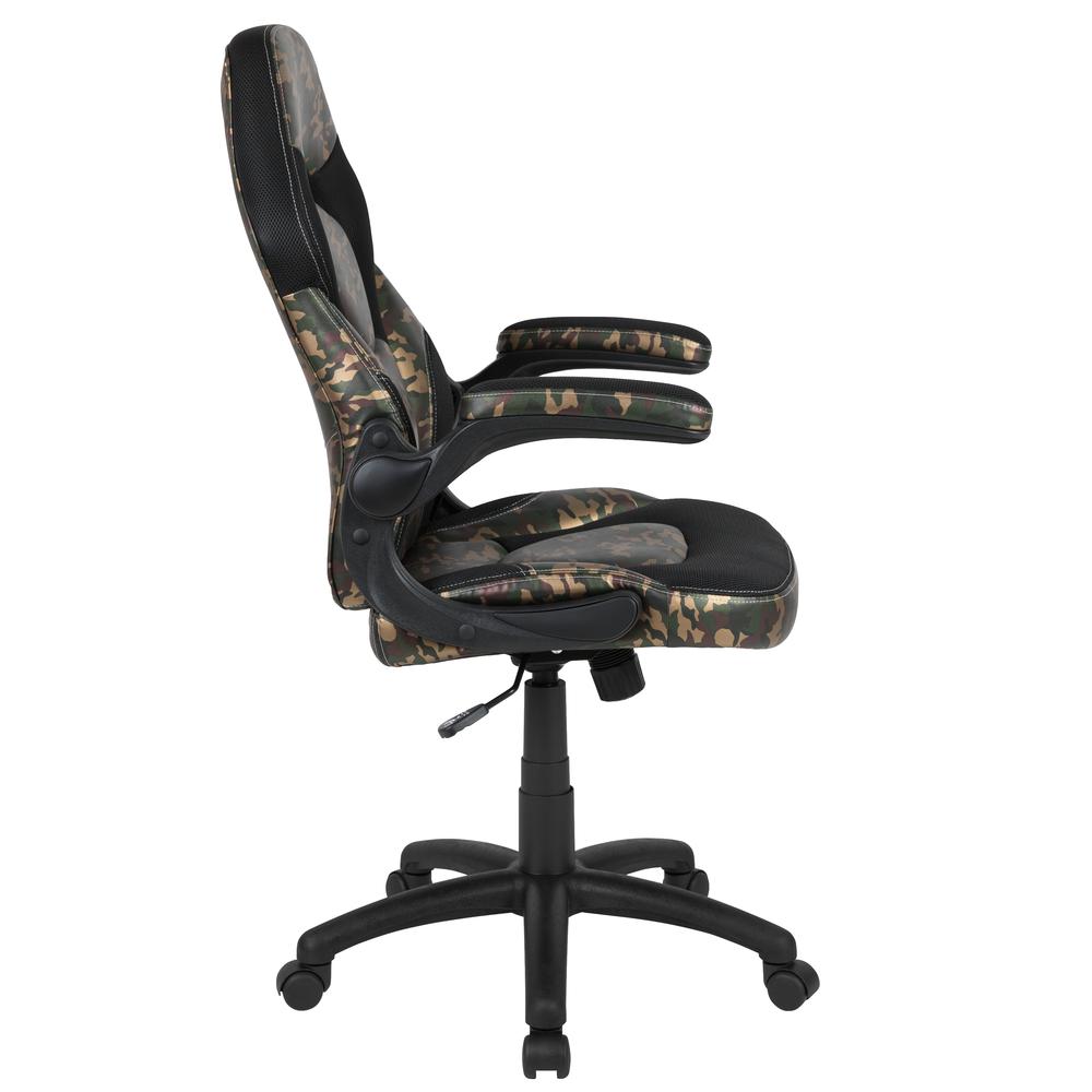 Gaming Chair Racing Office Ergonomic Computer PC Adjustable Swivel Chair with Flip-up Arms, Camouflage/Black LeatherSoft. Picture 3
