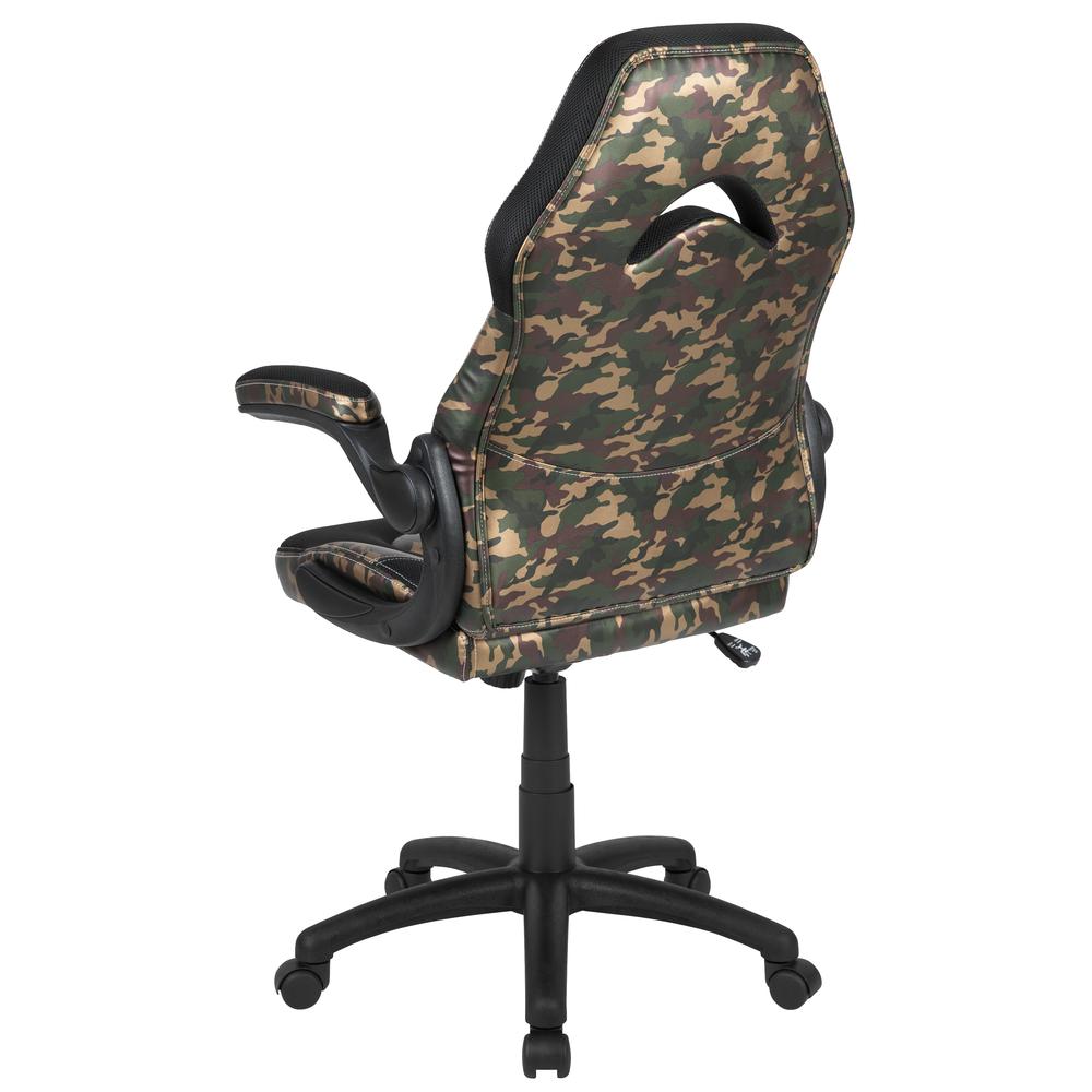 Gaming Chair Racing Office Ergonomic Computer PC Adjustable Swivel Chair with Flip-up Arms, Camouflage/Black LeatherSoft. Picture 4