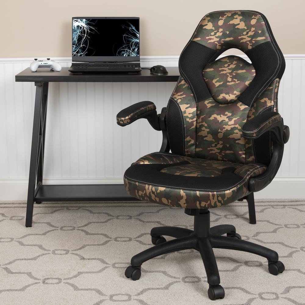 Gaming Chair Racing Office Ergonomic Computer PC Adjustable Swivel Chair with Flip-up Arms, Camouflage/Black LeatherSoft. Picture 11