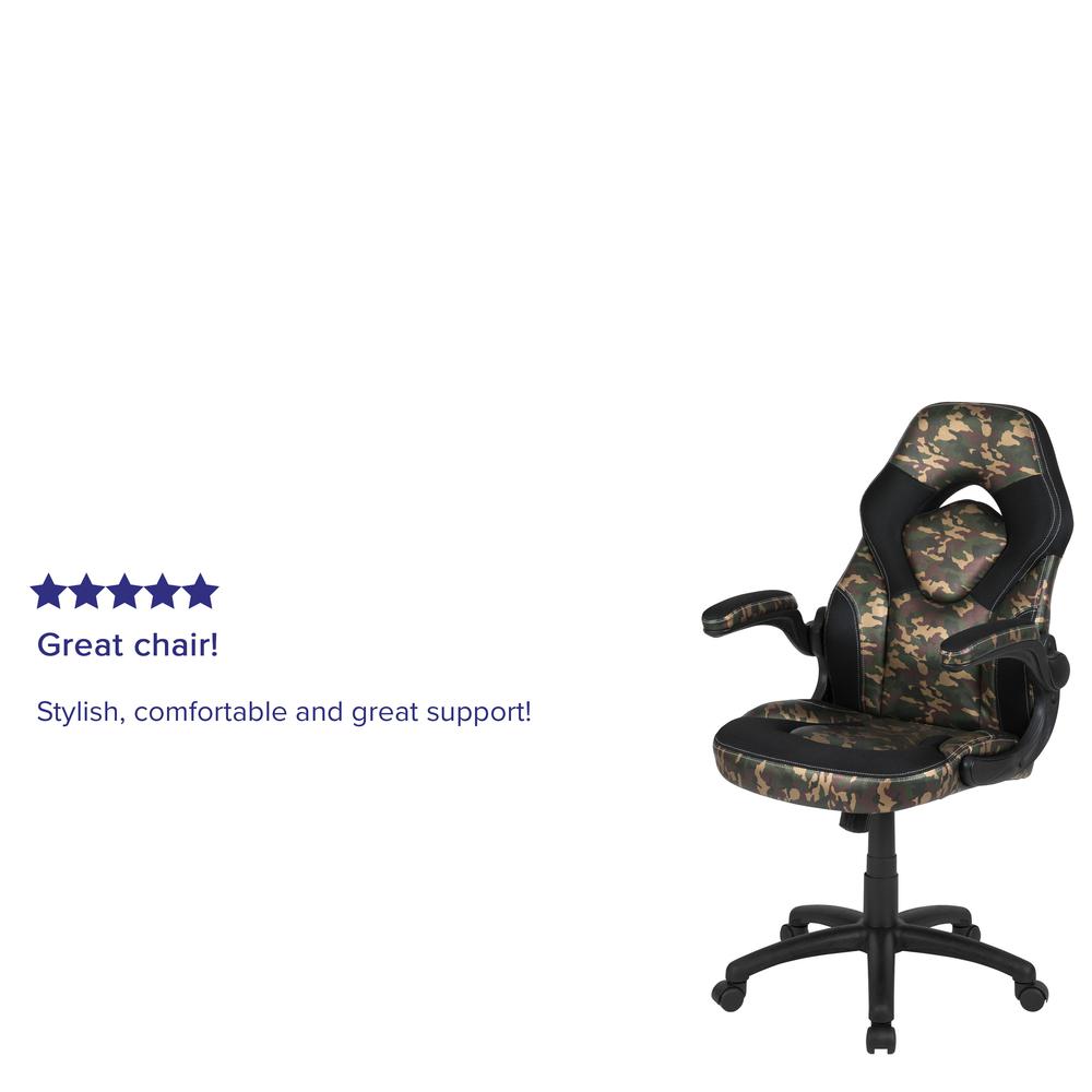 Gaming Chair Racing Office Ergonomic Computer PC Adjustable Swivel Chair with Flip-up Arms, Camouflage/Black LeatherSoft. Picture 12