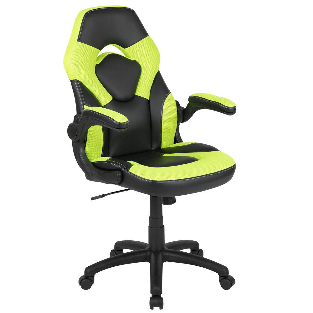 Gaming Chair Racing Office Ergonomic Computer PC Adjustable Swivel Chair with Flip-up Arms, Neon Green/Black LeatherSoft. Picture 1