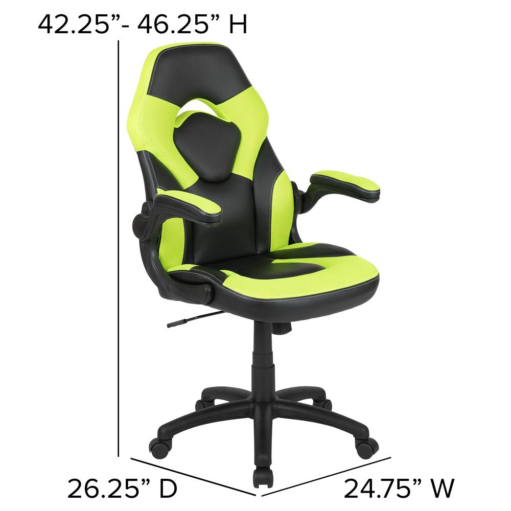 Gaming Chair Racing Office Ergonomic Computer PC Adjustable Swivel Chair with Flip-up Arms, Neon Green/Black LeatherSoft. Picture 2