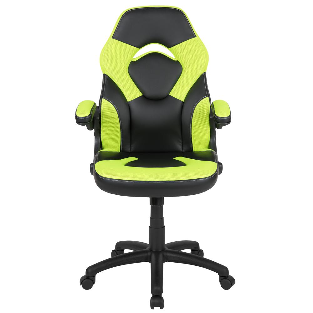 Gaming Chair Racing Office Ergonomic Computer PC Adjustable Swivel Chair with Flip-up Arms, Neon Green/Black LeatherSoft. Picture 5