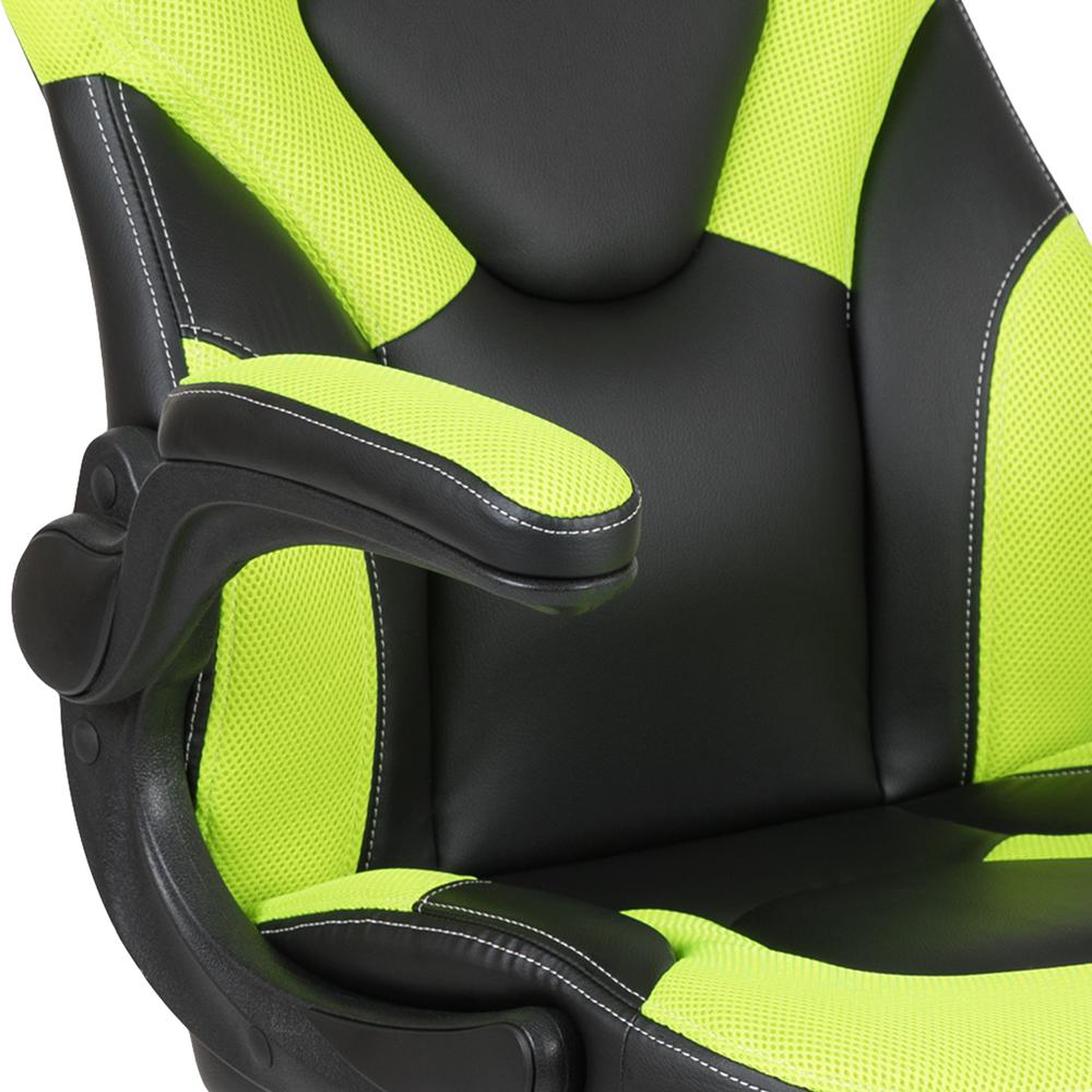 Gaming Chair Racing Office Ergonomic Computer PC Adjustable Swivel Chair with Flip-up Arms, Neon Green/Black LeatherSoft. Picture 7