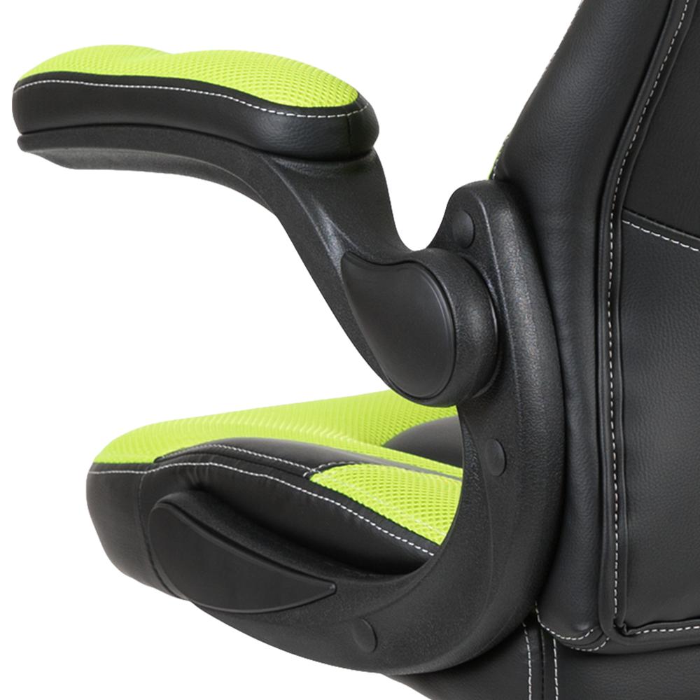 Gaming Chair Racing Office Ergonomic Computer PC Adjustable Swivel Chair with Flip-up Arms, Neon Green/Black LeatherSoft. Picture 8