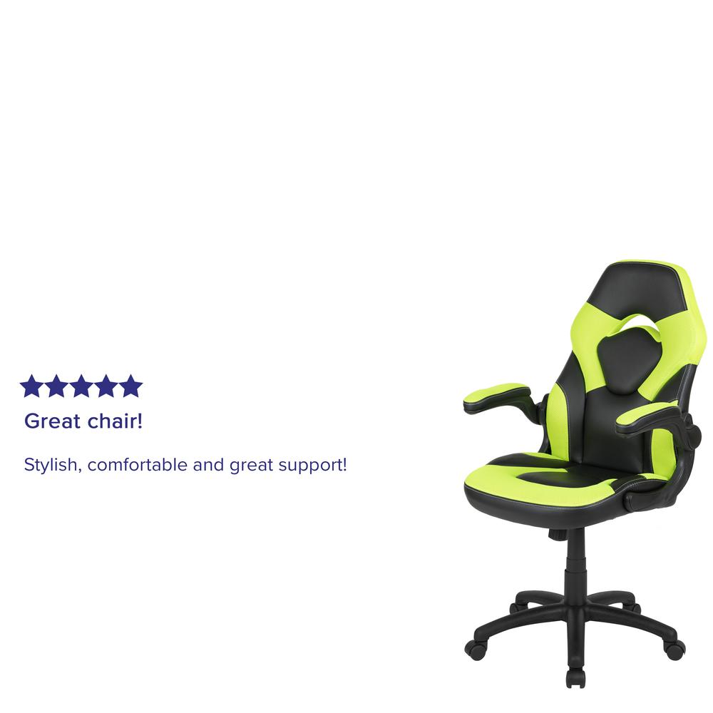 Gaming Chair Racing Office Ergonomic Computer PC Adjustable Swivel Chair with Flip-up Arms, Neon Green/Black LeatherSoft. Picture 12