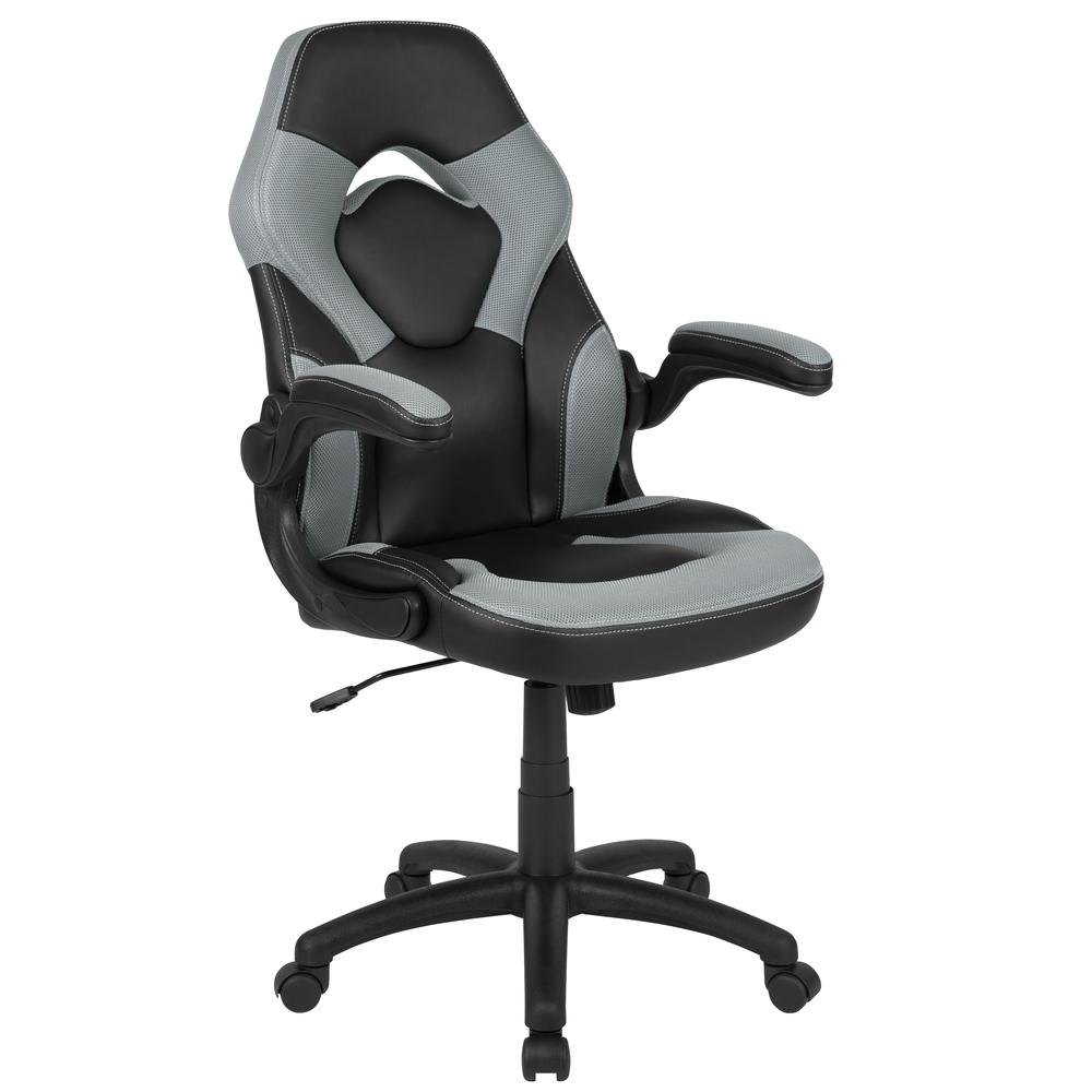 X10 Gaming Chair Racing Office Ergonomic Computer PC Adjustable Swivel Chair with Flip-up Arms, Gray/Black LeatherSoft. Picture 1
