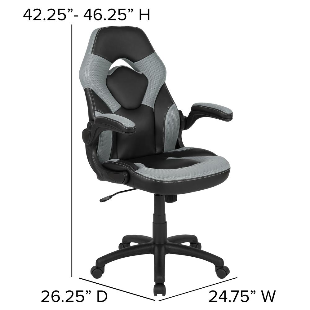 X10 Gaming Chair Racing Office Ergonomic Computer PC Adjustable Swivel Chair with Flip-up Arms, Gray/Black LeatherSoft. Picture 4
