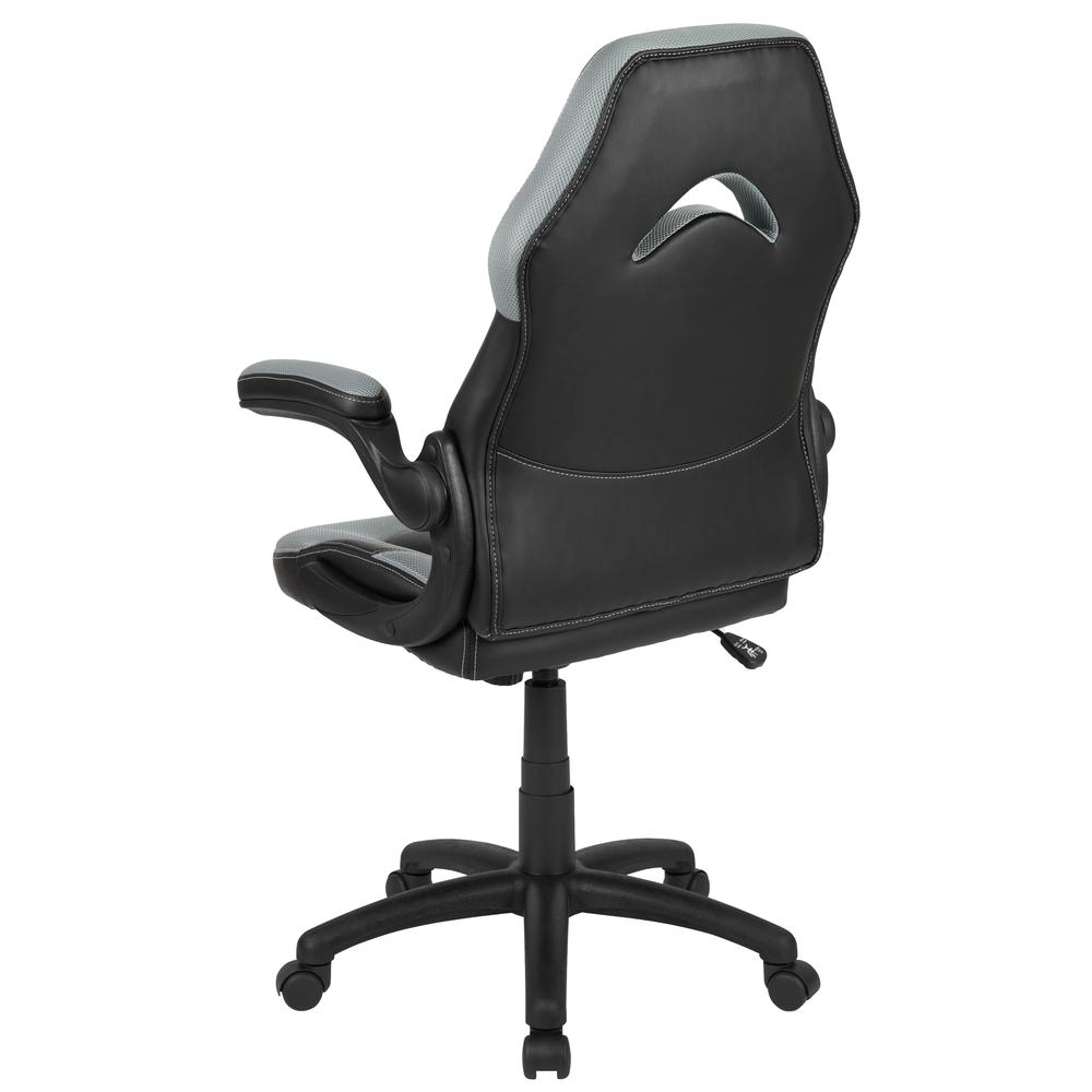 X10 Gaming Chair Racing Office Ergonomic Computer PC Adjustable Swivel Chair with Flip-up Arms, Gray/Black LeatherSoft. Picture 5