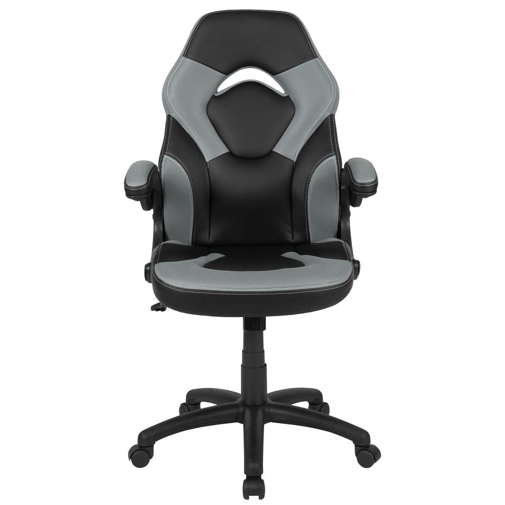 Gaming Chair Racing Office Ergonomic Computer PC Adjustable Swivel Chair with Flip-up Arms, Gray/Black LeatherSoft. Picture 5