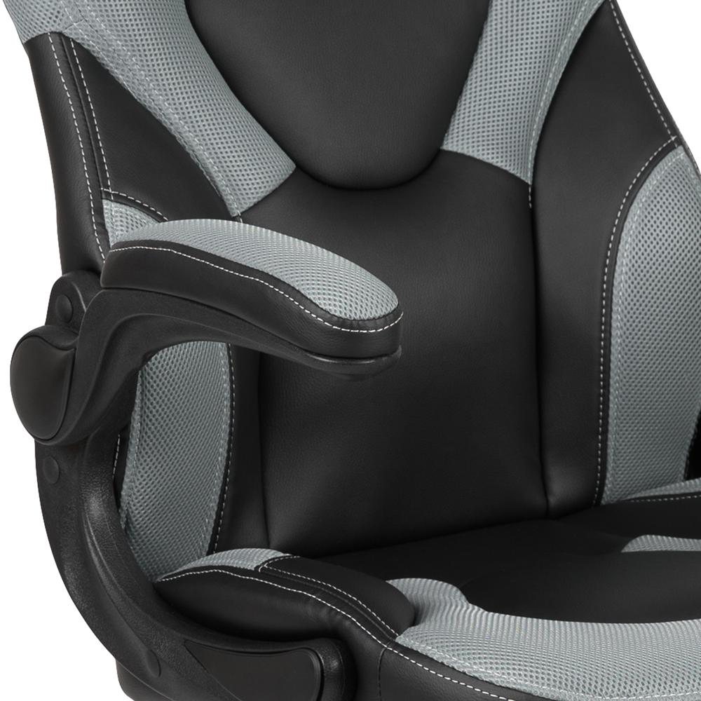 Gaming Chair Racing Office Ergonomic Computer PC Adjustable Swivel Chair with Flip-up Arms, Gray/Black LeatherSoft. Picture 7