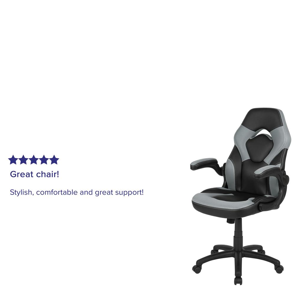 Gaming Chair Racing Office Ergonomic Computer PC Adjustable Swivel Chair with Flip-up Arms, Gray/Black LeatherSoft. Picture 12