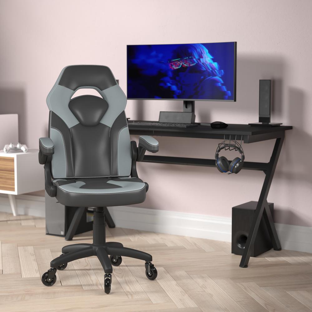 X10 Gaming Chair Racing Office Computer Chair, Gray/Black LeatherSoft. Picture 1