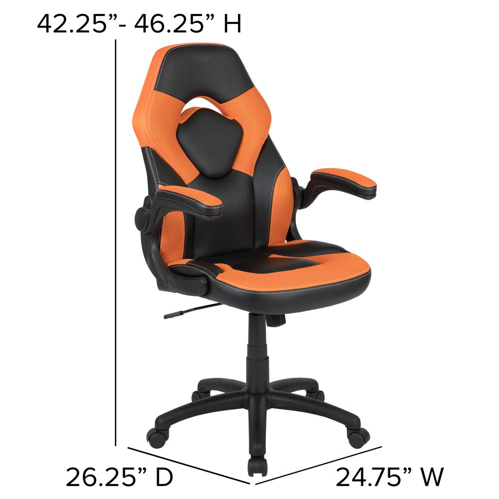 Gaming Chair Racing Office Ergonomic Computer PC Adjustable Swivel Chair with Flip-up Arms, Orange/Black LeatherSoft. Picture 2