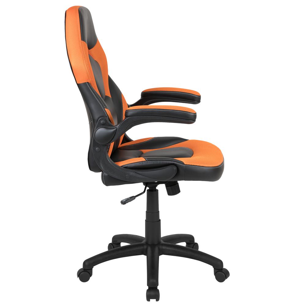 Gaming Chair Racing Office Ergonomic Computer PC Adjustable Swivel Chair with Flip-up Arms, Orange/Black LeatherSoft. Picture 3