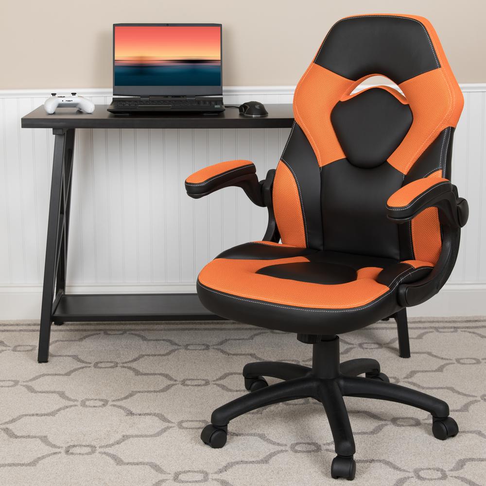X10 Gaming Chair Racing Office Ergonomic Computer PC Adjustable Swivel Chair with Flip-up Arms, Orange/Black LeatherSoft. Picture 2