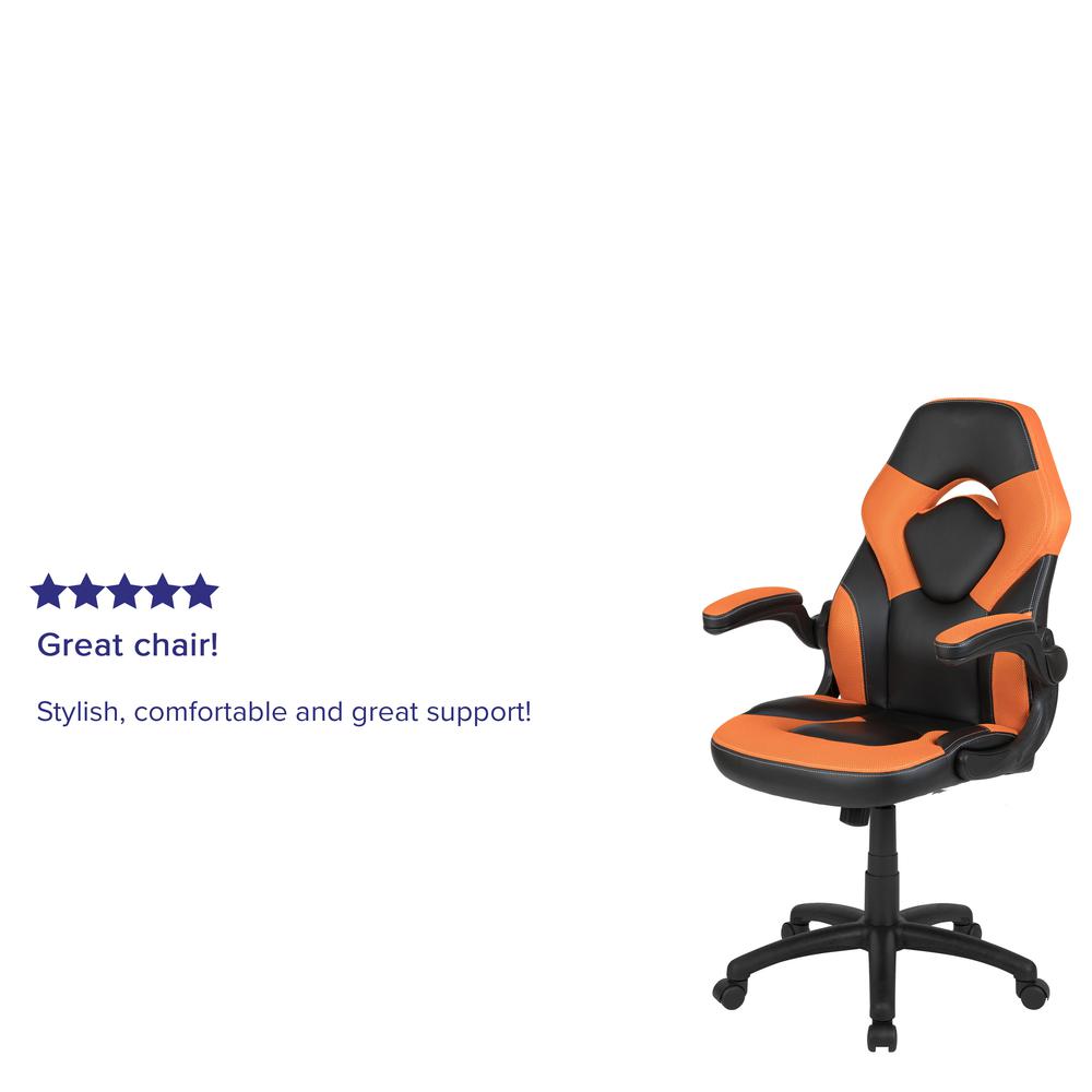 Gaming Chair Racing Office Ergonomic Computer PC Adjustable Swivel Chair with Flip-up Arms, Orange/Black LeatherSoft. Picture 12