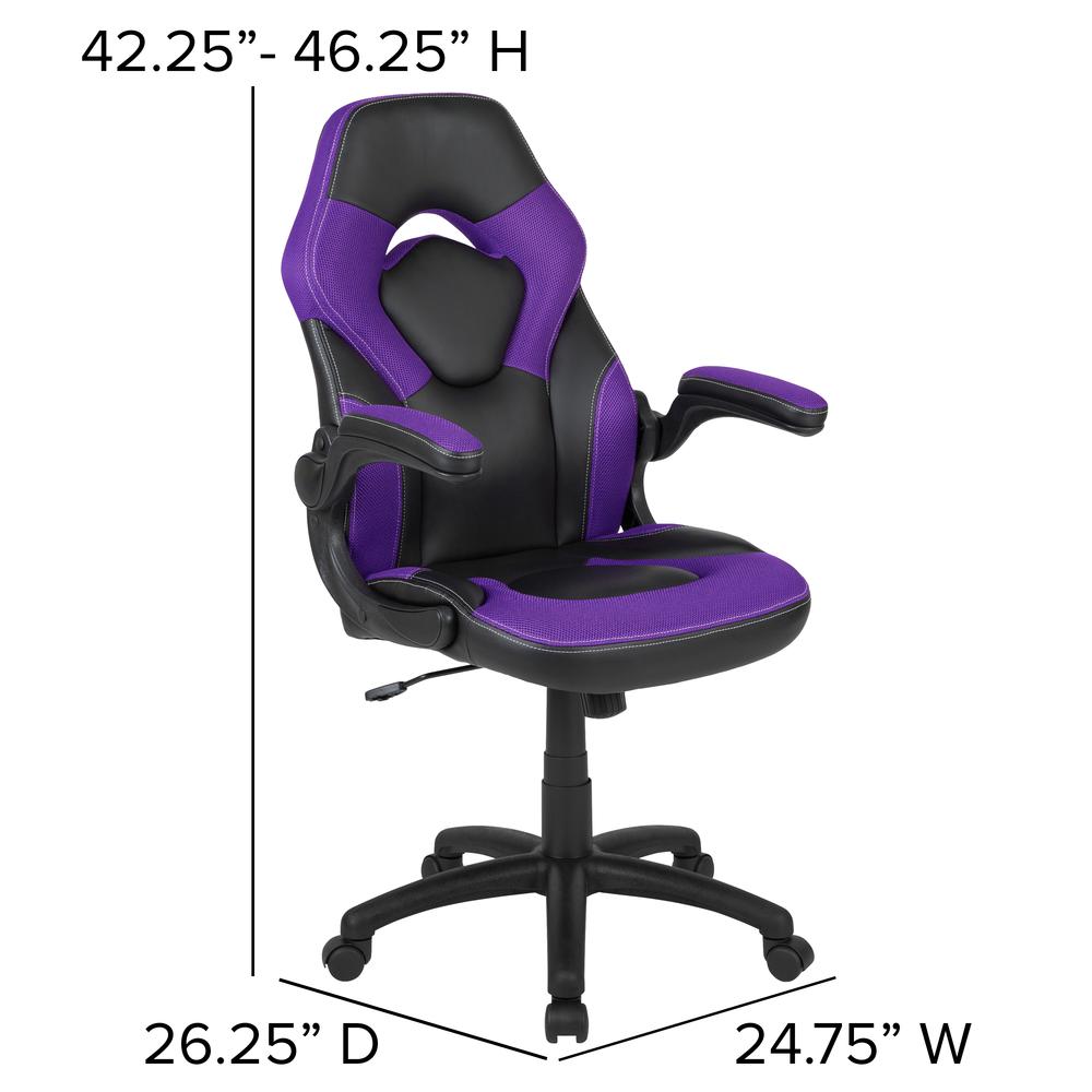 X10 Gaming Chair Racing Office Ergonomic Computer PC Adjustable Swivel Chair with Flip-up Arms, Purple/Black LeatherSoft. Picture 5