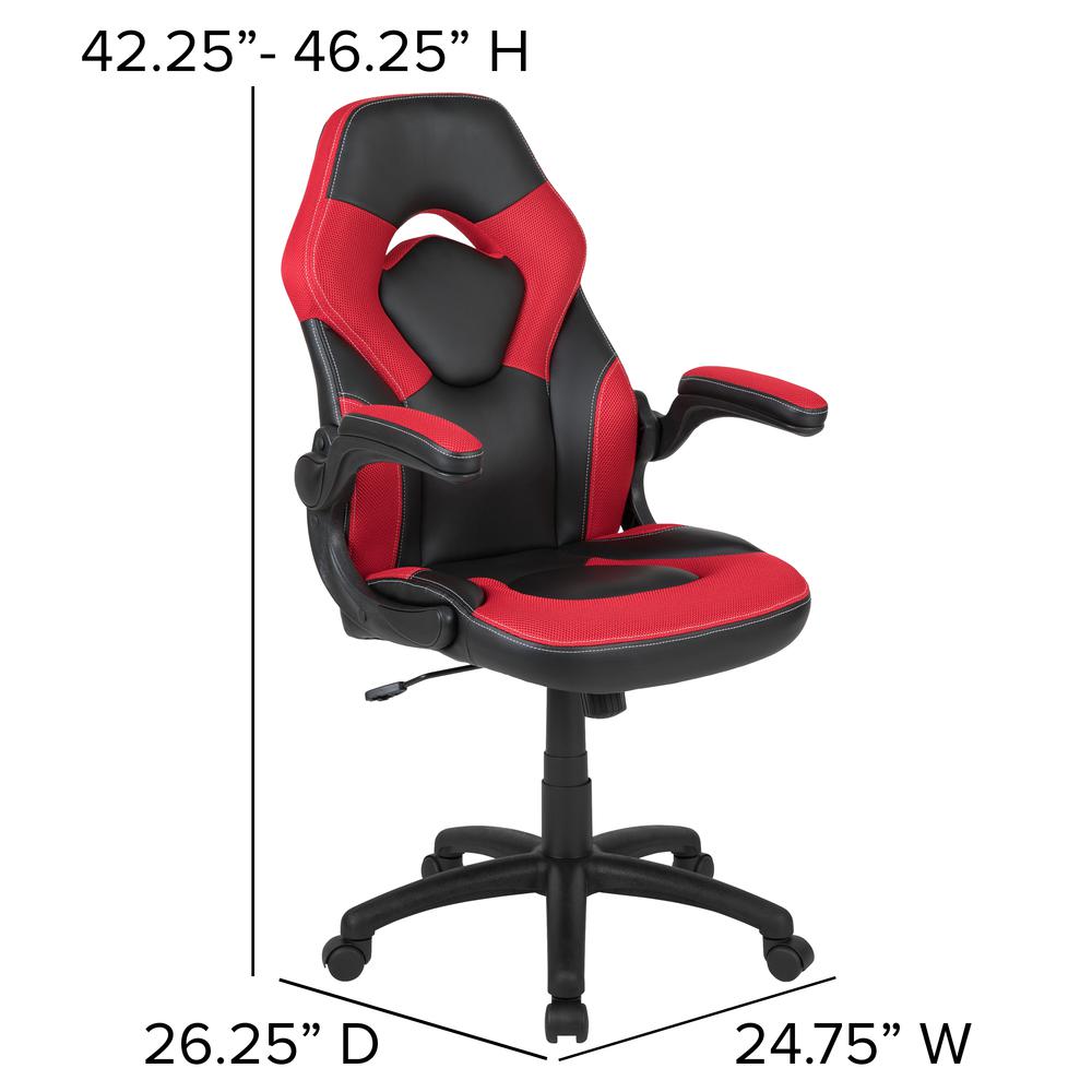 Gaming Chair Racing Office Ergonomic Computer PC Adjustable Swivel Chair with Flip-up Arms, Red/Black LeatherSoft. Picture 2