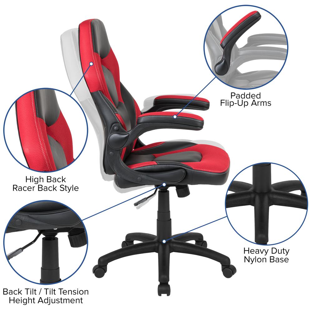 X10 Gaming Chair Racing Office Ergonomic Computer PC Adjustable Swivel Chair with Flip-up Arms, Red/Black LeatherSoft. Picture 3