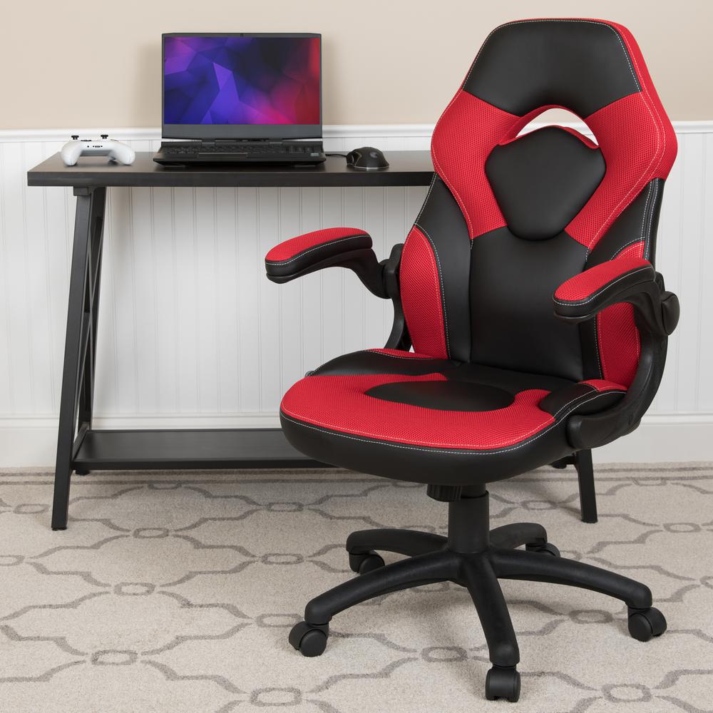 X10 Gaming Chair Racing Office Ergonomic Computer PC Adjustable Swivel Chair with Flip-up Arms, Red/Black LeatherSoft. Picture 2