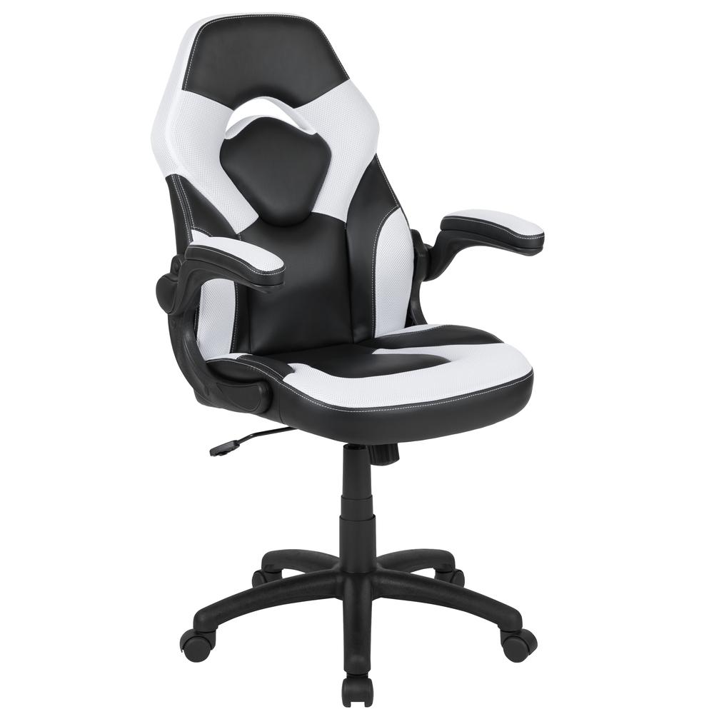X10 Gaming Chair Racing Office Ergonomic Computer PC Adjustable Swivel Chair with Flip-up Arms, White/Black LeatherSoft. The main picture.