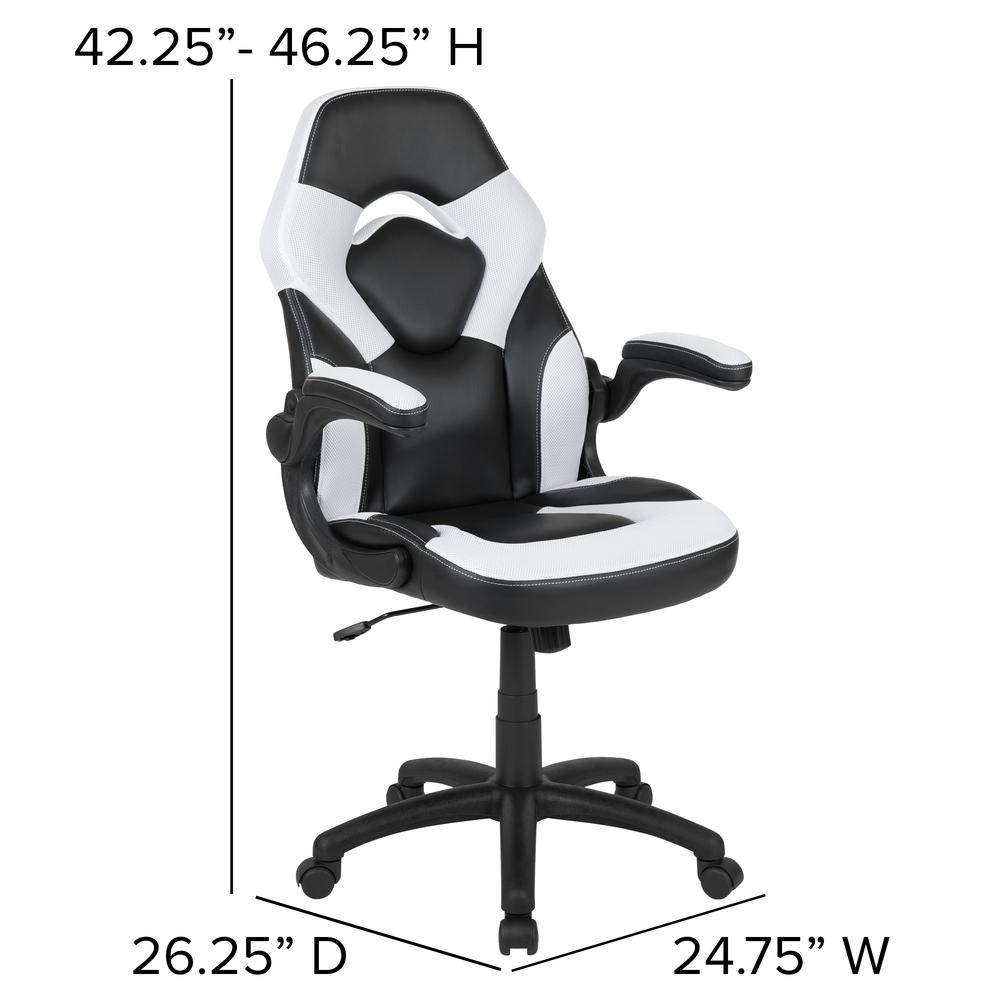 X10 Gaming Chair Racing Office Ergonomic Computer PC Adjustable Swivel Chair with Flip-up Arms, White/Black LeatherSoft. Picture 4
