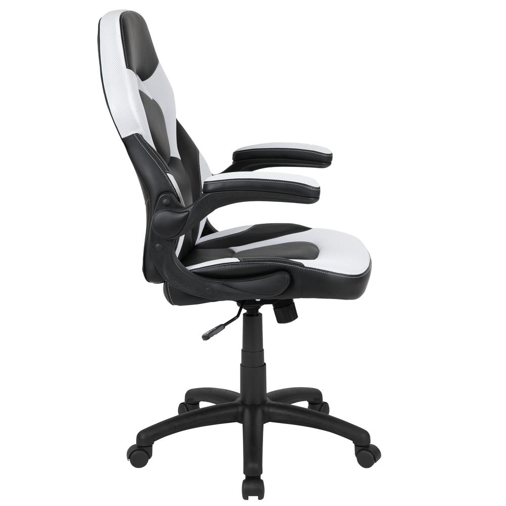 Gaming Chair Racing Office Ergonomic Computer PC Adjustable Swivel Chair with Flip-up Arms, White/Black LeatherSoft. Picture 3