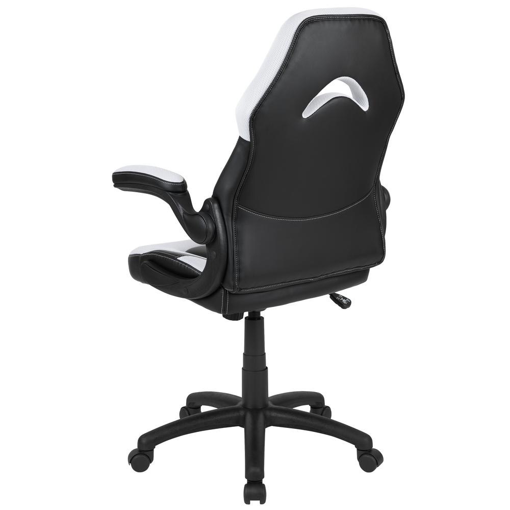 X10 Gaming Chair Racing Office Ergonomic Computer PC Adjustable Swivel Chair with Flip-up Arms, White/Black LeatherSoft. Picture 5