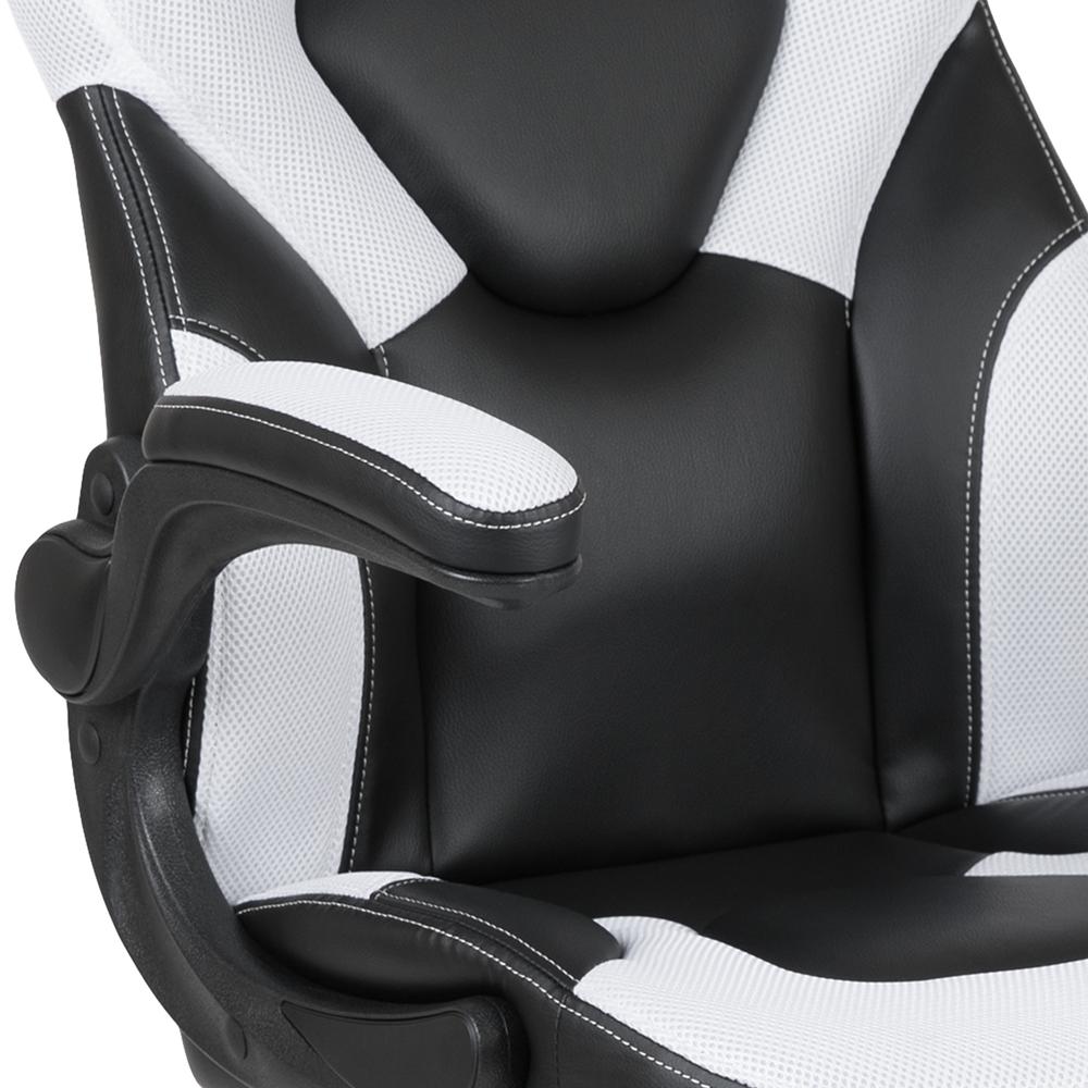Gaming Chair Racing Office Ergonomic Computer PC Adjustable Swivel Chair with Flip-up Arms, White/Black LeatherSoft. Picture 7