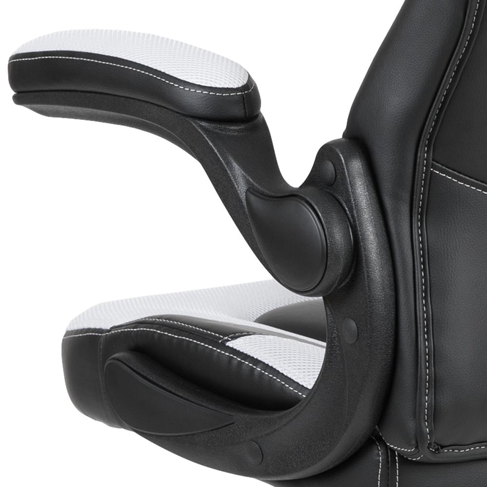 Gaming Chair Racing Office Ergonomic Computer PC Adjustable Swivel Chair with Flip-up Arms, White/Black LeatherSoft. Picture 8