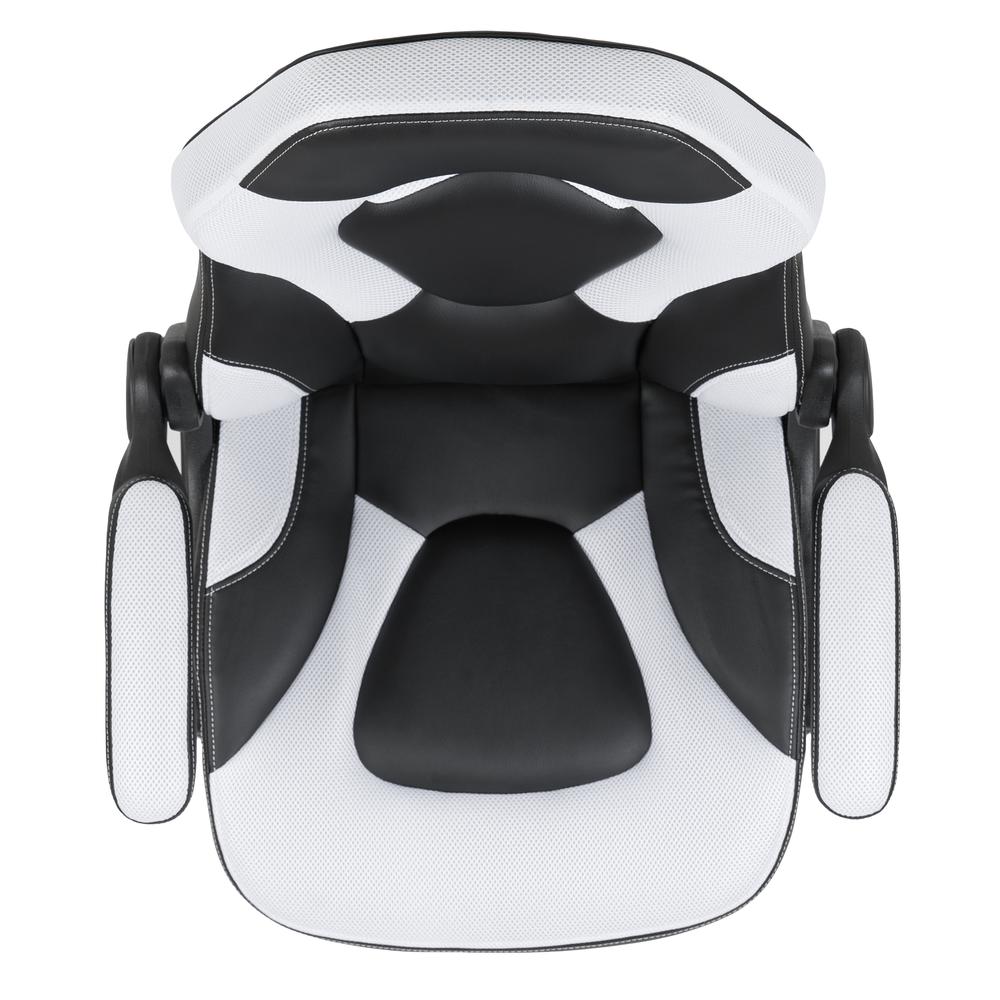 Gaming Chair Racing Office Ergonomic Computer PC Adjustable Swivel Chair with Flip-up Arms, White/Black LeatherSoft. Picture 9