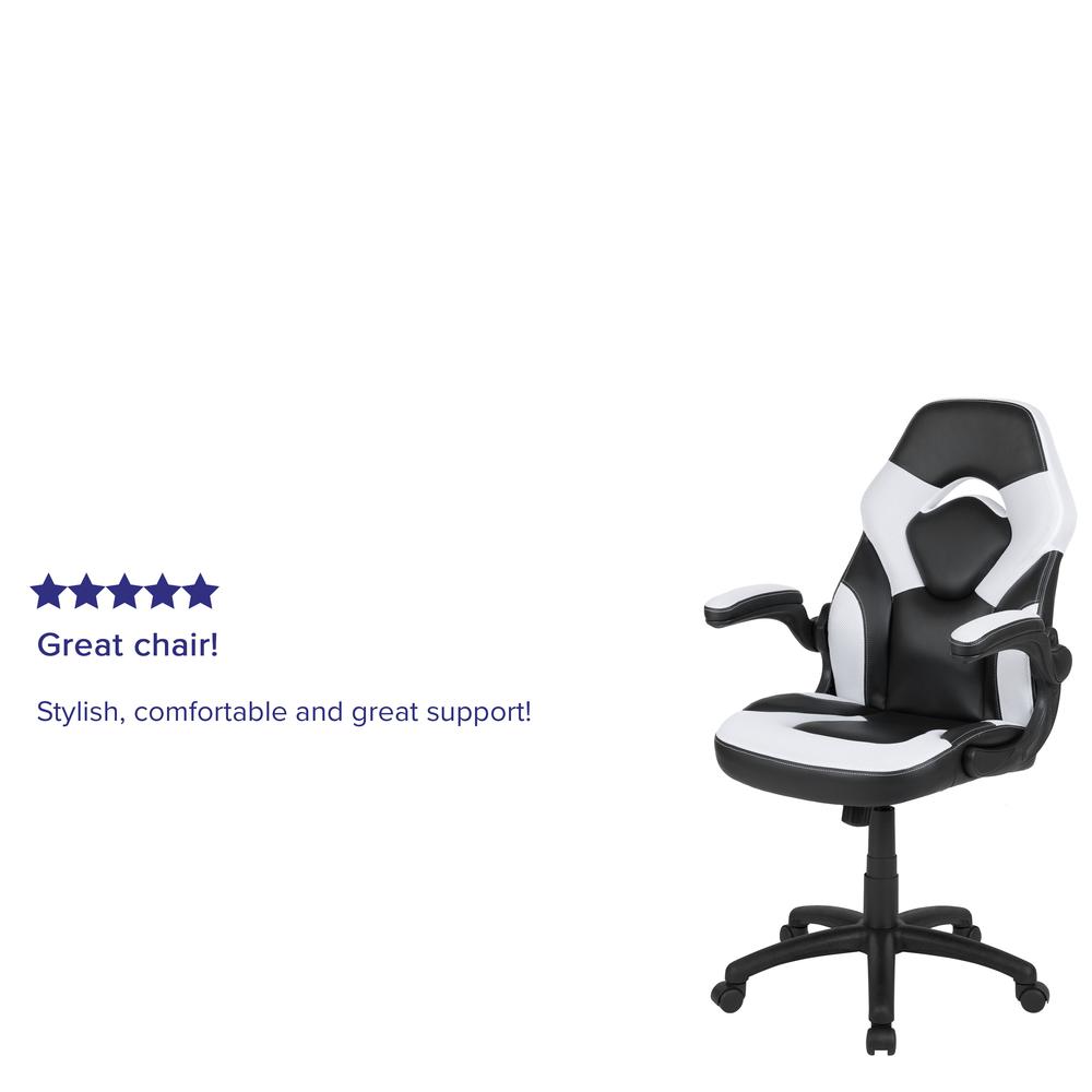 Gaming Chair Racing Office Ergonomic Computer PC Adjustable Swivel Chair with Flip-up Arms, White/Black LeatherSoft. Picture 12