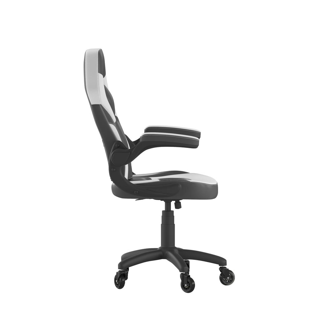 X10 Gaming Chair Racing Office Computer PC Adjustable Chair with Flip-up Arms and Transparent Roller Wheels, White/Black LeatherSoft. Picture 8