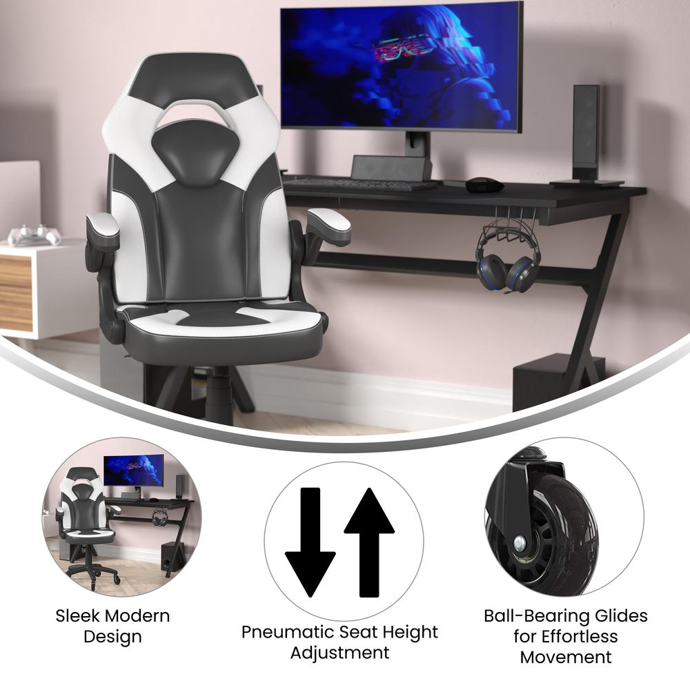 X10 Gaming Chair Racing Office Computer PC Adjustable Chair with Flip-up Arms and Transparent Roller Wheels, White/Black LeatherSoft. Picture 4