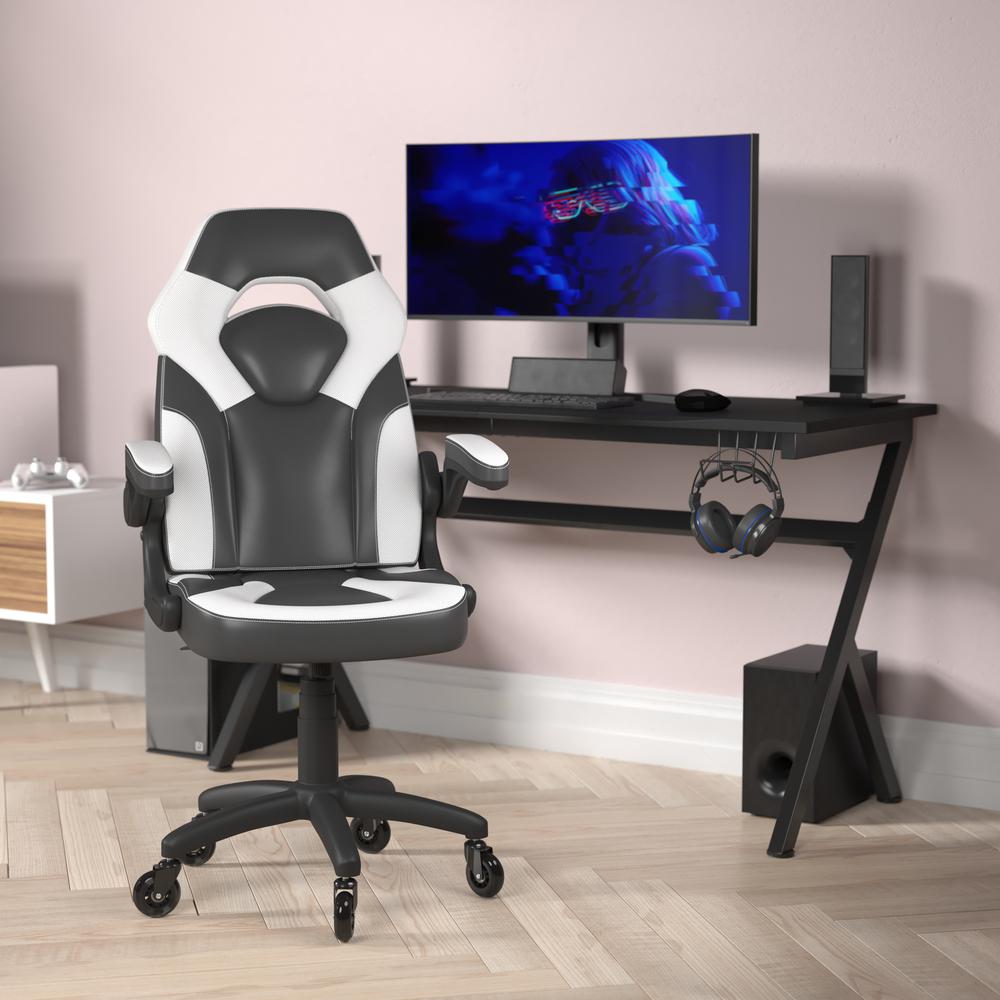 X10 Gaming Chair Racing Office Computer PC Adjustable Chair with Flip-up Arms and Transparent Roller Wheels, White/Black LeatherSoft. The main picture.