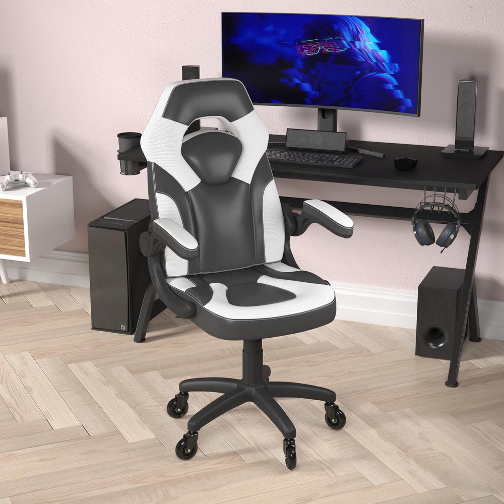 X10 Gaming Chair Racing Office Computer PC Adjustable Chair with Flip-up Arms and Transparent Roller Wheels, White/Black LeatherSoft. Picture 6