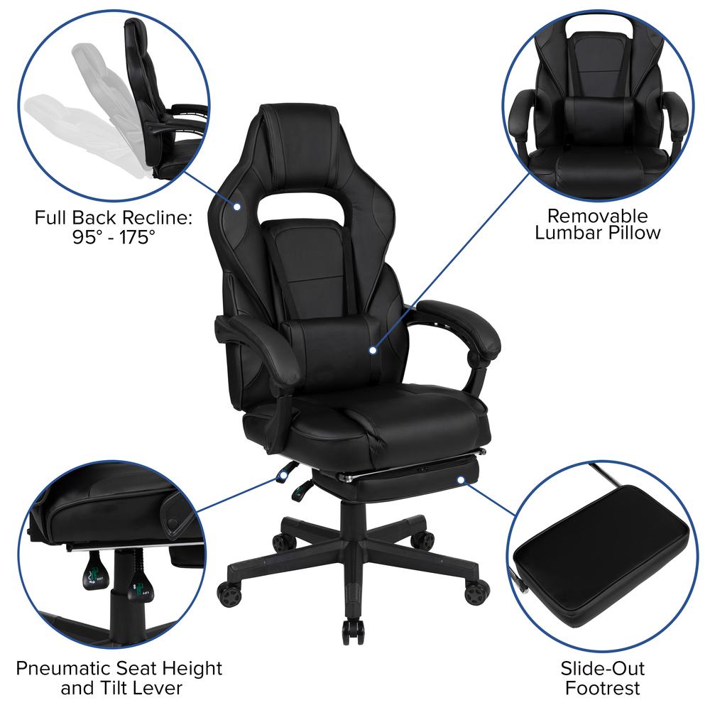 X40 Gaming Chair Racing Ergonomic Computer Chair with Fully Reclining Back/Arms, Slide-Out Footrest, Massaging Lumbar - Black. Picture 4