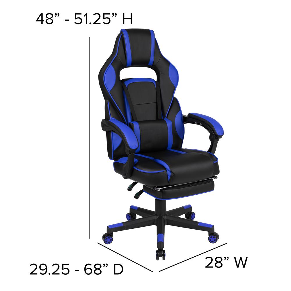 X40 Gaming Chair Racing Ergonomic Computer Chair with Fully Reclining Back/Arms, Slide-Out Footrest, Massaging Lumbar - Black/Blue. Picture 5