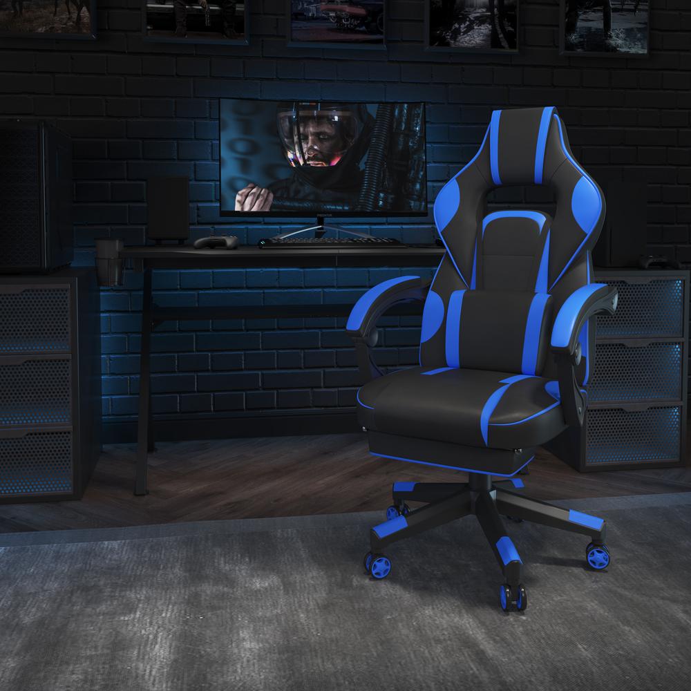 X40 Gaming Chair Racing Ergonomic Computer Chair with Fully Reclining Back/Arms, Slide-Out Footrest, Massaging Lumbar - Black/Blue. Picture 1