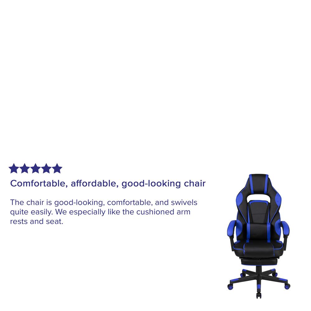 X40 Gaming Chair Racing Ergonomic Computer Chair with Fully Reclining Back/Arms, Slide-Out Footrest, Massaging Lumbar - Black/Blue. Picture 3
