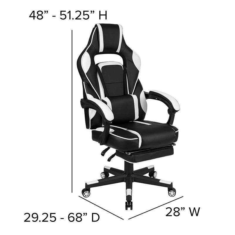 X40 Gaming Chair Racing Ergonomic Computer Chair with Fully Reclining Back/Arms, Slide-Out Footrest, Massaging Lumbar - White. Picture 5