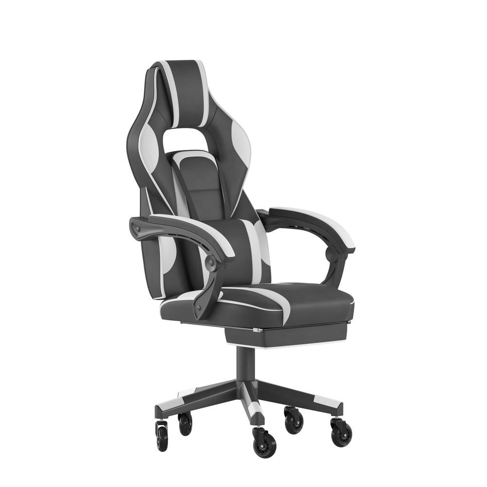 X40 Gaming Chair Racing Computer Chair with Fully Reclining Back/Arms and Transparent Roller Wheels, Slide-Out Footrest, - White. Picture 2