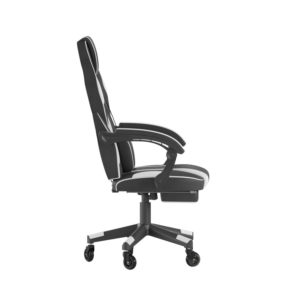 X40 Gaming Chair Racing Computer Chair with Fully Reclining Back/Arms and Transparent Roller Wheels, Slide-Out Footrest, - White. Picture 8